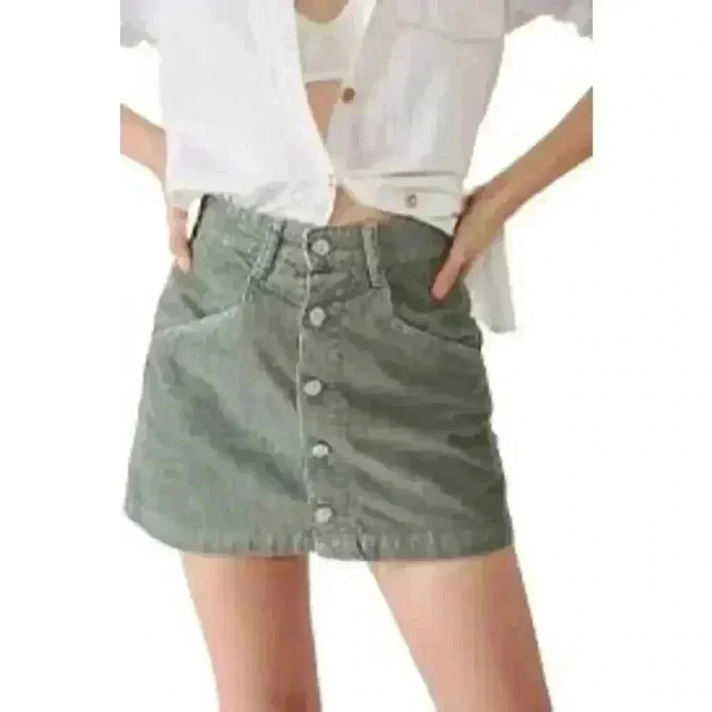 NWT Free People Ray Cord Mini Washed Army Size 8